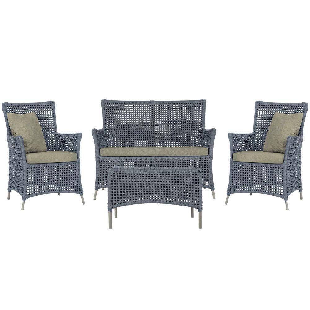 Jogo Sofá E 2 Poltronas E Mesa Igapó Fendi E8 Trama Original Prata - 1