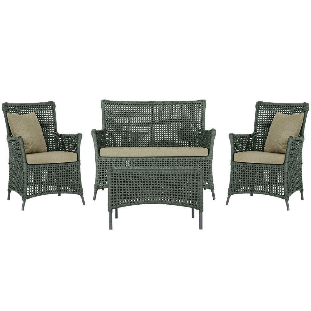 Jogo Sofá E 2 Poltronas E Mesa Igapó Preta E7 Trama Original Verde - 1