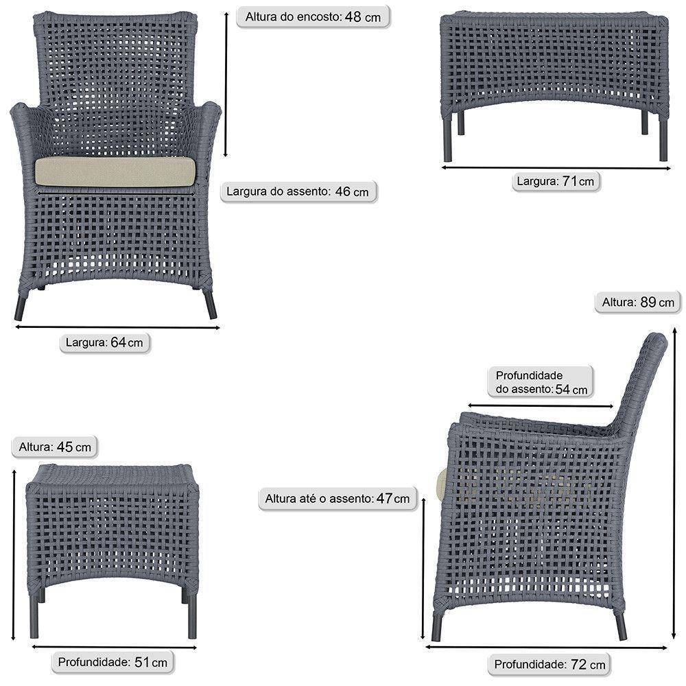 Jogo Sofá E 2 Poltronas E Mesa Igapó Preta E7 Trama Original Prata - 3