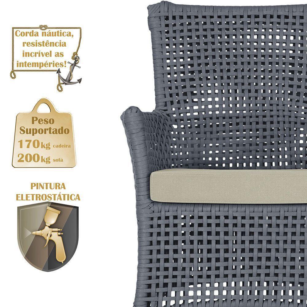 Jogo Sofá E 2 Poltronas E Mesa Igapó Preta E7 Trama Original Prata - 5