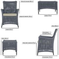 Jogo Sofá E 2 Poltronas E Mesa Igapó Preta E7 Trama Original Prata - 3