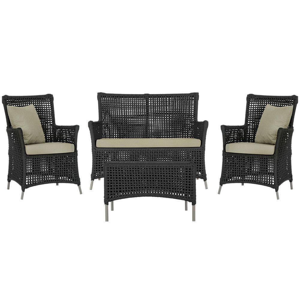 Jogo Sofá E 2 Poltronas E Mesa Igapó Fendi E7 Trama Original Preto - 1