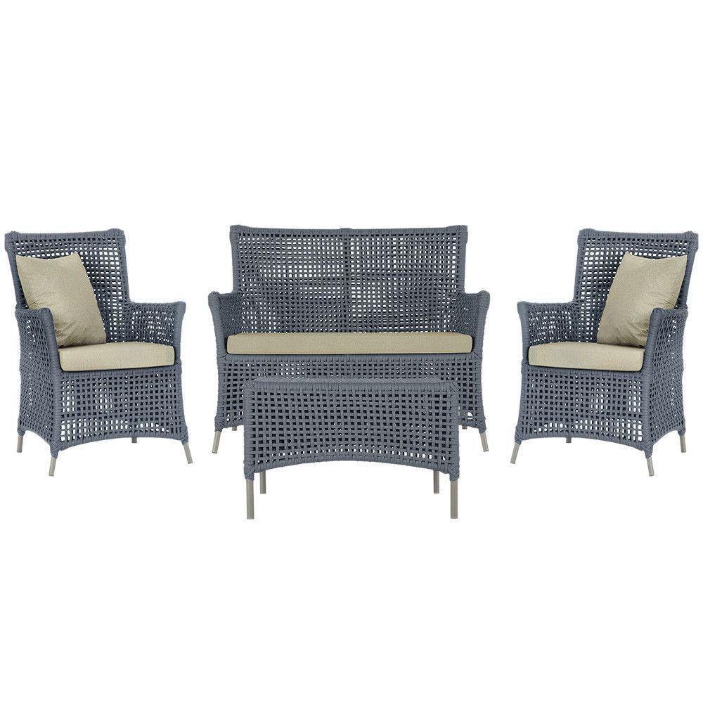 Jogo Sofá E 2 Poltronas E Mesa Igapó Fendi E7 Trama Original Prata - 1