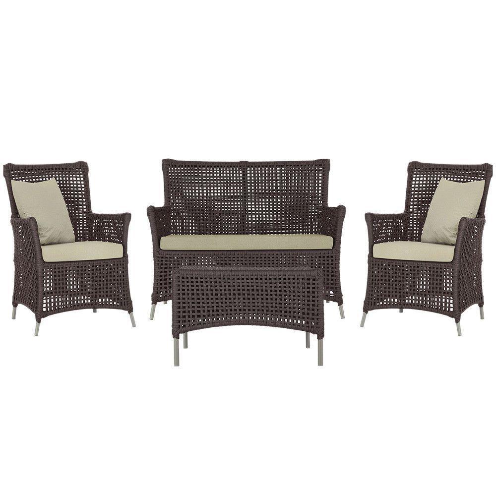 Jogo Sofá E 2 Poltronas E Mesa Igapó Fendi E7 Trama Original Marrom - 1