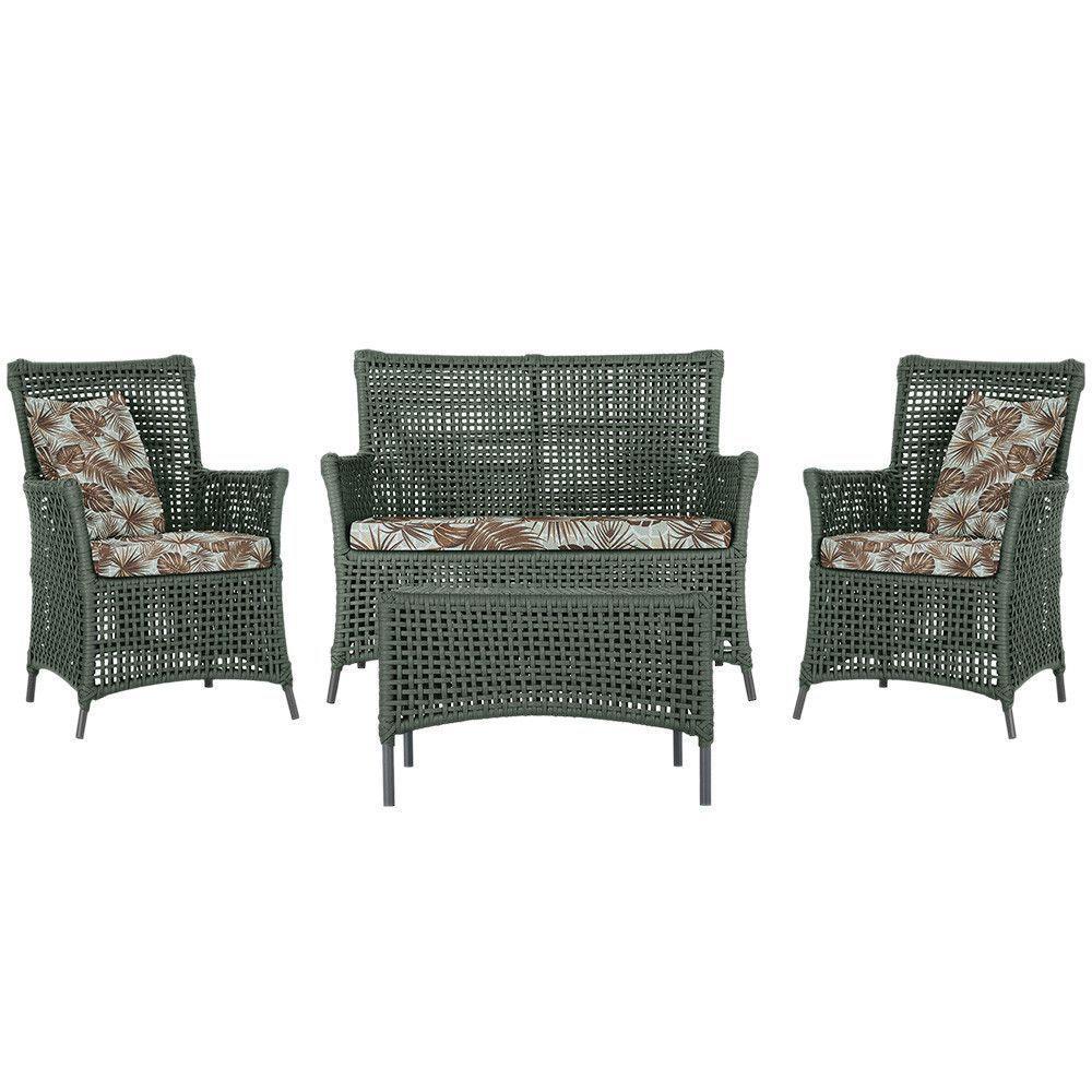 Jogo Sofá E 2 Poltronas E Mesa Igapó Preta E6 Trama Original Verde - 1