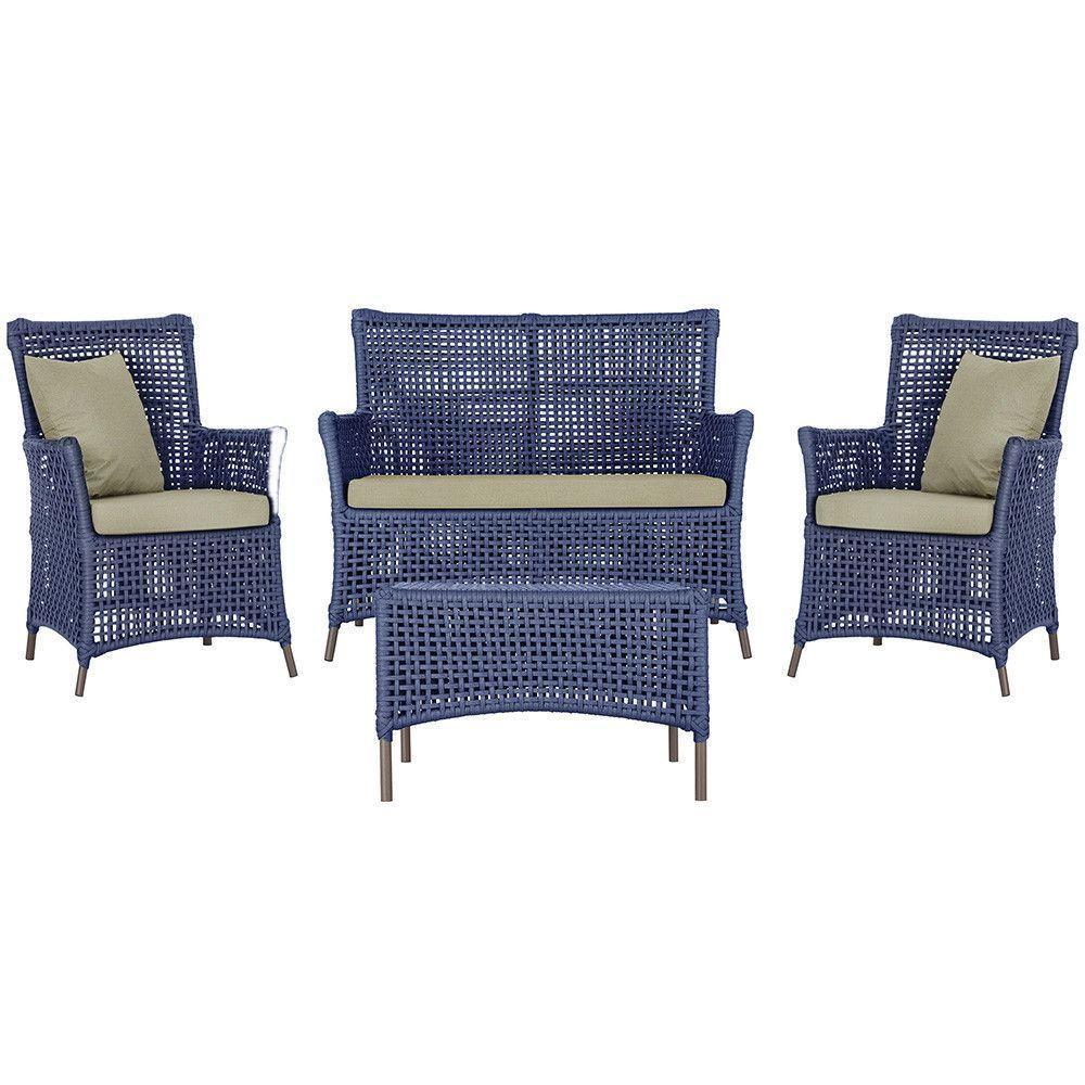 Jogo Sofá 2 Poltronas E Mesa Igapó Marrom E7 Trama Original Azul - 1