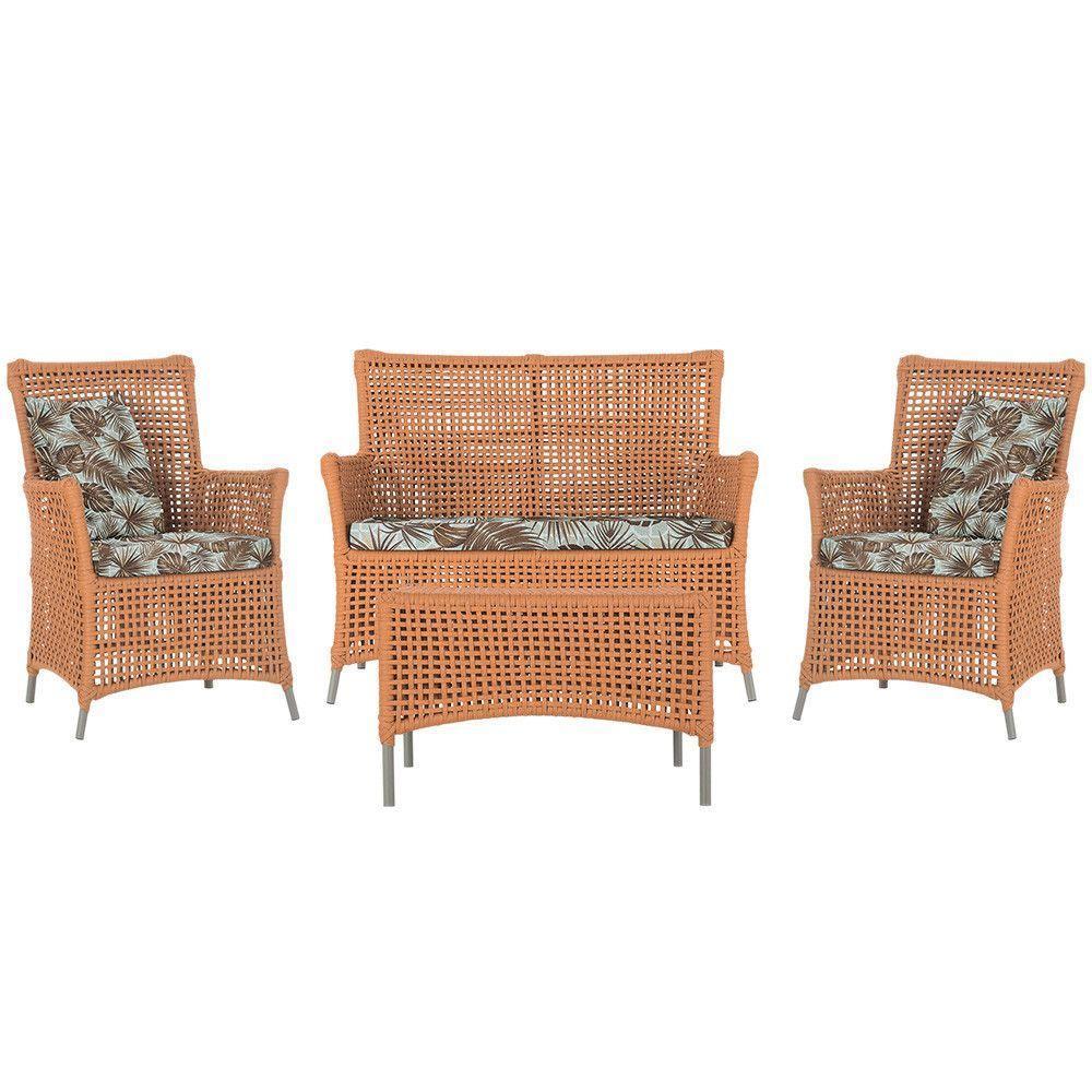 Jogo Sofá E 2 Poltronas E Mesa Igapó Fendi E6 Trama Original Terra Cota - 1