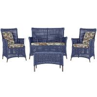 Jogo Sofá 2 Poltronas E Mesa Igapó Marrom E6 Trama Original Azul - 1