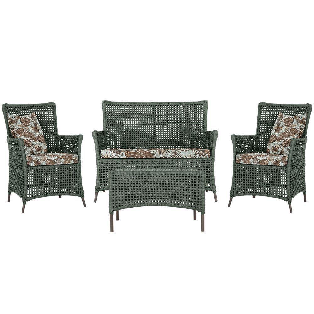 Jogo Sofá 2 Poltronas E Mesa Igapó Marrom E6 Trama Original Verde - 1