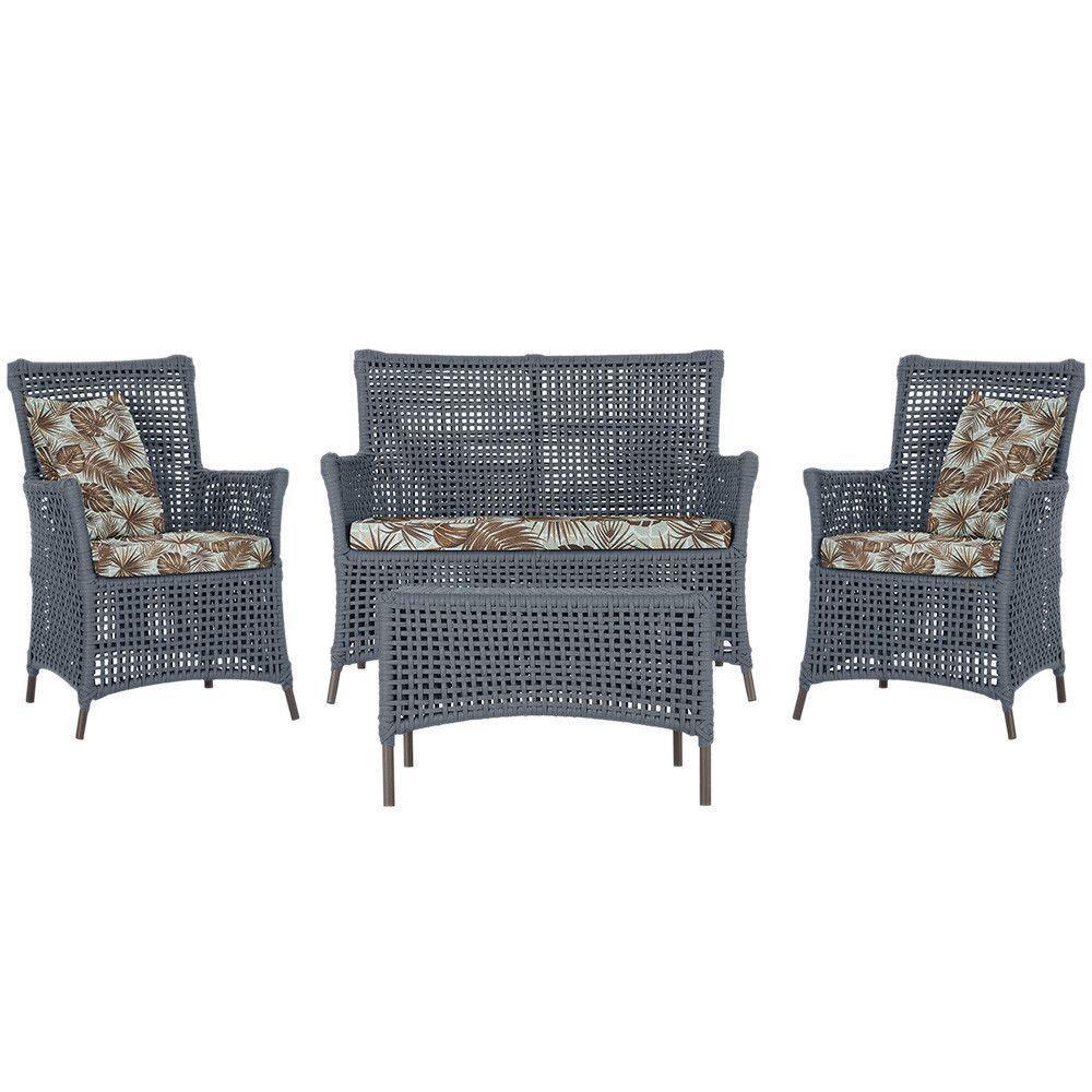 Jogo Sofá 2 Poltronas E Mesa Igapó Marrom E6 Trama Original Prata - 1