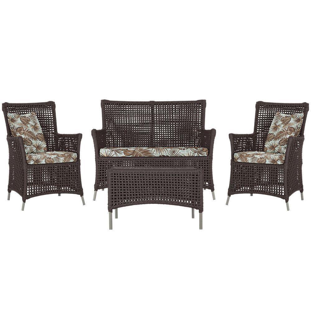 Jogo Sofá E 2 Poltronas E Mesa Igapó Fendi E6 Trama Original Marrom - 1