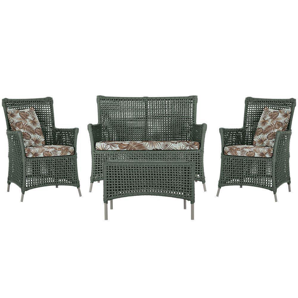 Jogo Sofá E 2 Poltronas E Mesa Igapó Fendi E6 Trama Original Verde - 1