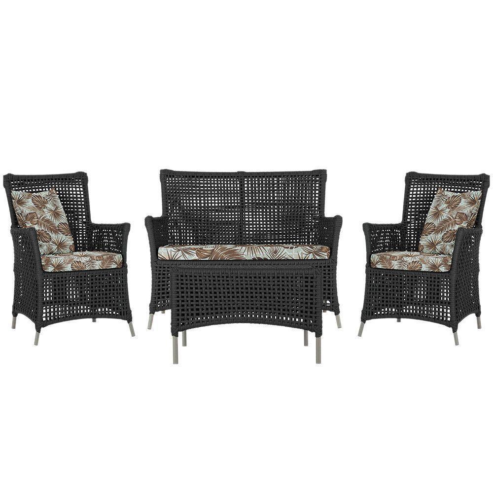 Jogo Sofá E 2 Poltronas E Mesa Igapó Fendi E6 Trama Original Preto - 1