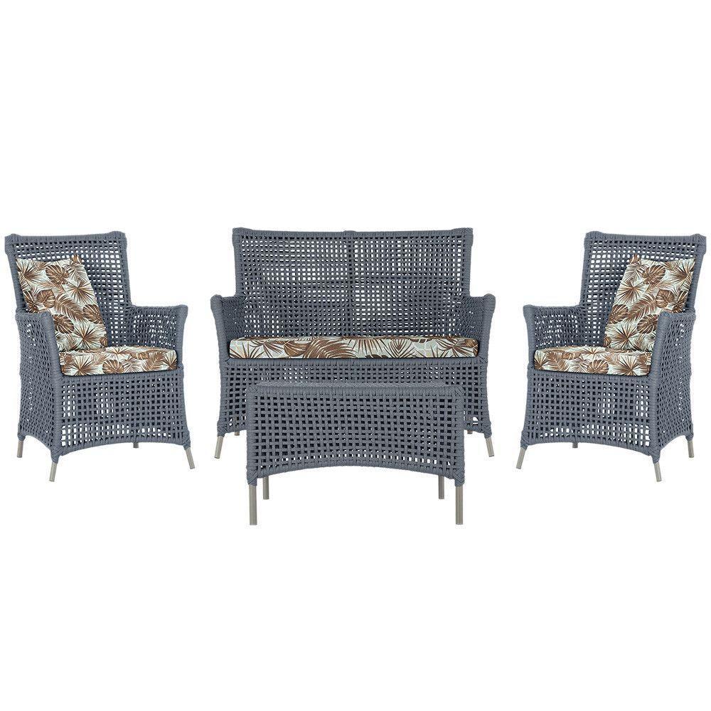 Jogo Sofá E 2 Poltronas E Mesa Igapó Fendi E6 Trama Original Prata - 1