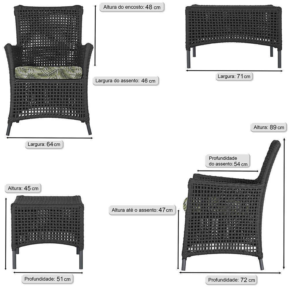 Jogo Sofá E 2 Poltronas E Mesa Igapó Preta E5 Trama Original Preto - 3