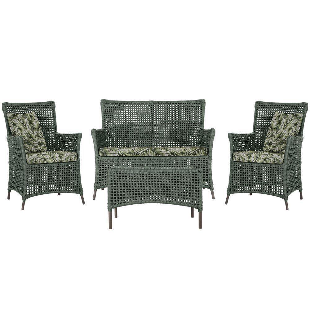 Jogo Sofá 2 Poltronas E Mesa Igapó Marrom E5 Trama Original Verde - 1