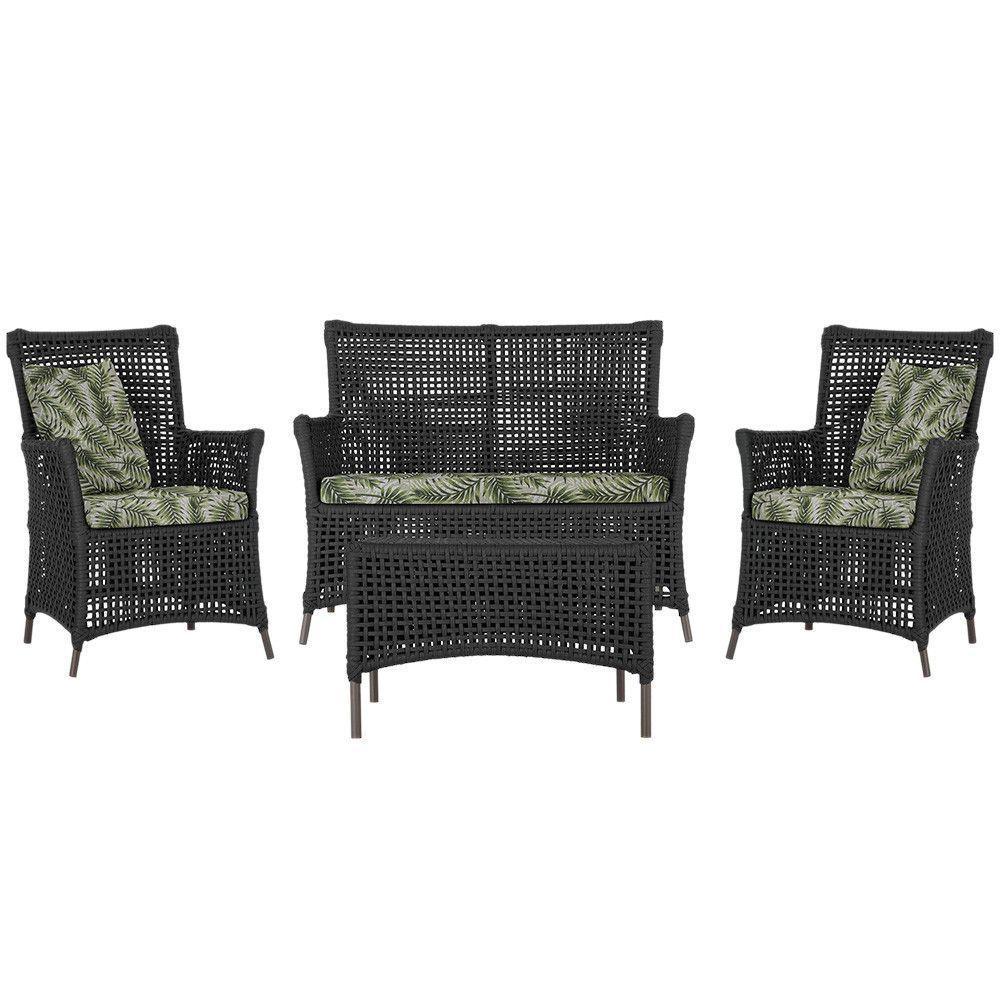 Jogo Sofá 2 Poltronas E Mesa Igapó Marrom E5 Trama Original Preto - 1