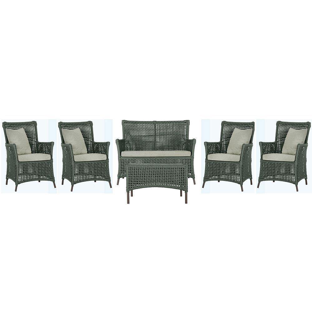 Jogo Sofá 4 Poltronas E Mesa Igapó Marrom E3 Trama Original Verde - 1