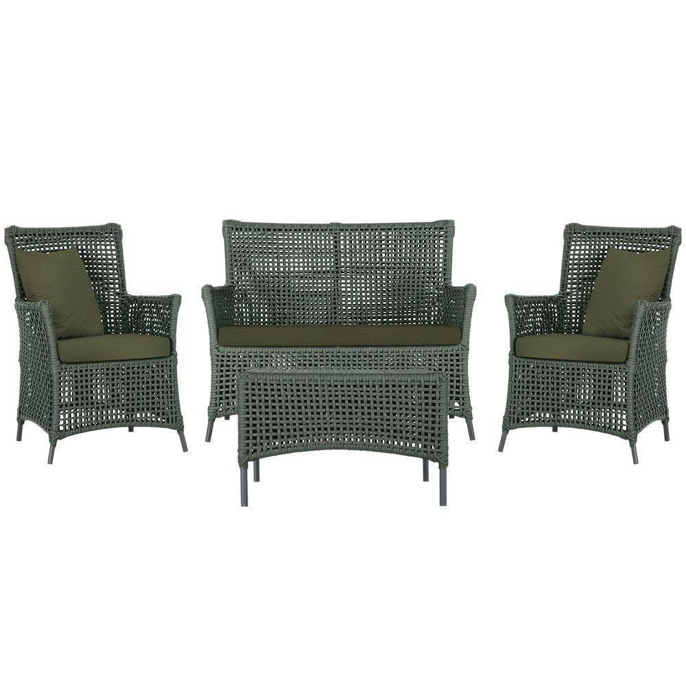 Jogo Sofá 2 Poltronas E Mesa Igapó Preta E13 Trama Original Verde - 1