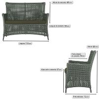 Jogo Sofá 2 Poltronas E Mesa Igapó Preta E13 Trama Original Verde - 2