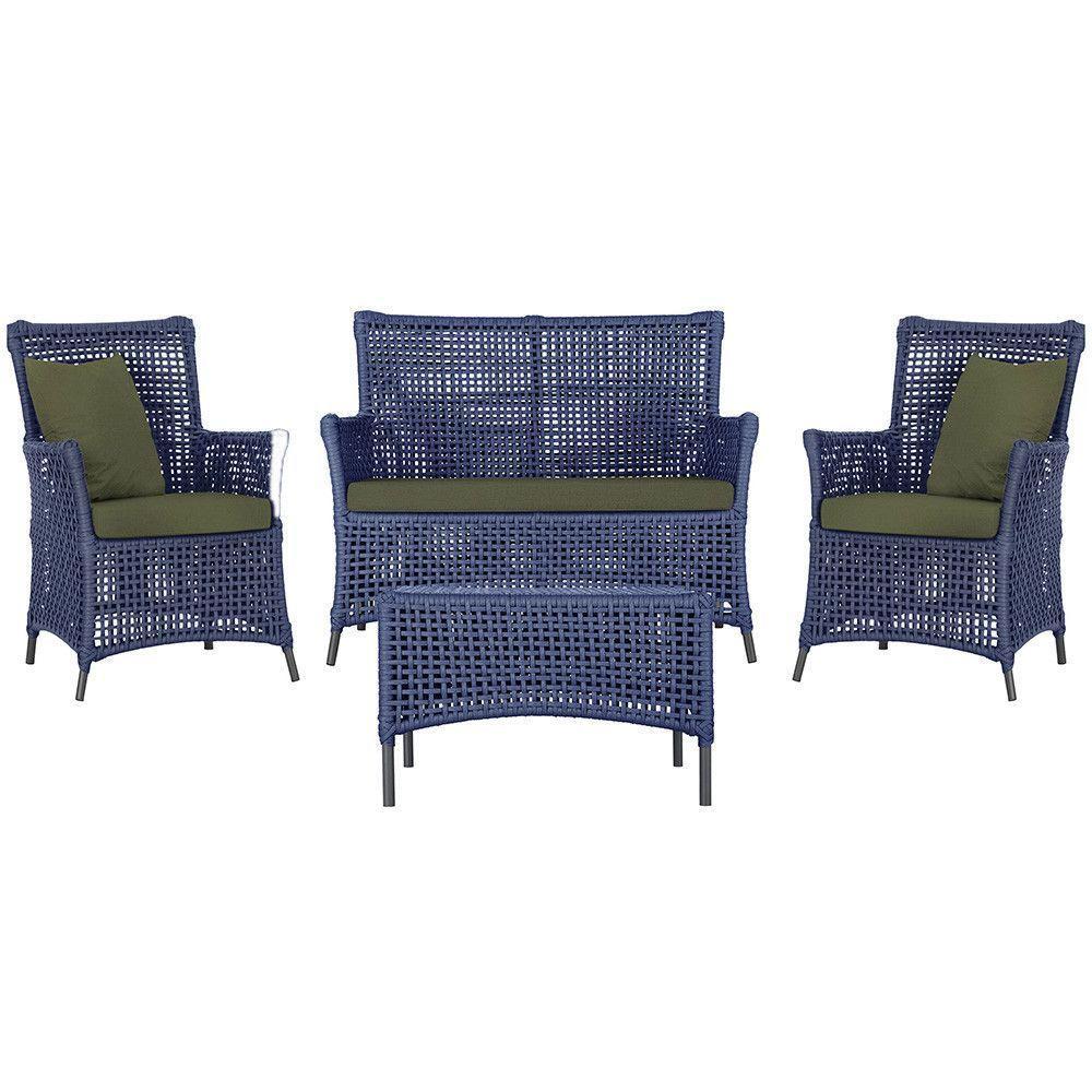 Jogo Sofá 2 Poltronas E Mesa Igapó Preta E13 Trama Original Azul - 1