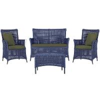 Jogo Sofá 2 Poltronas E Mesa Igapó Preta E13 Trama Original Azul - 1