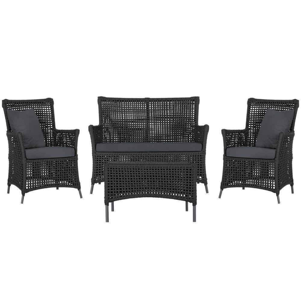 Jogo Sofá 2 Poltronas E Mesa Igapó Preta E11 Trama Original Preto - 1