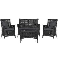 Jogo Sofá 2 Poltronas E Mesa Igapó Preta E11 Trama Original Preto - 1