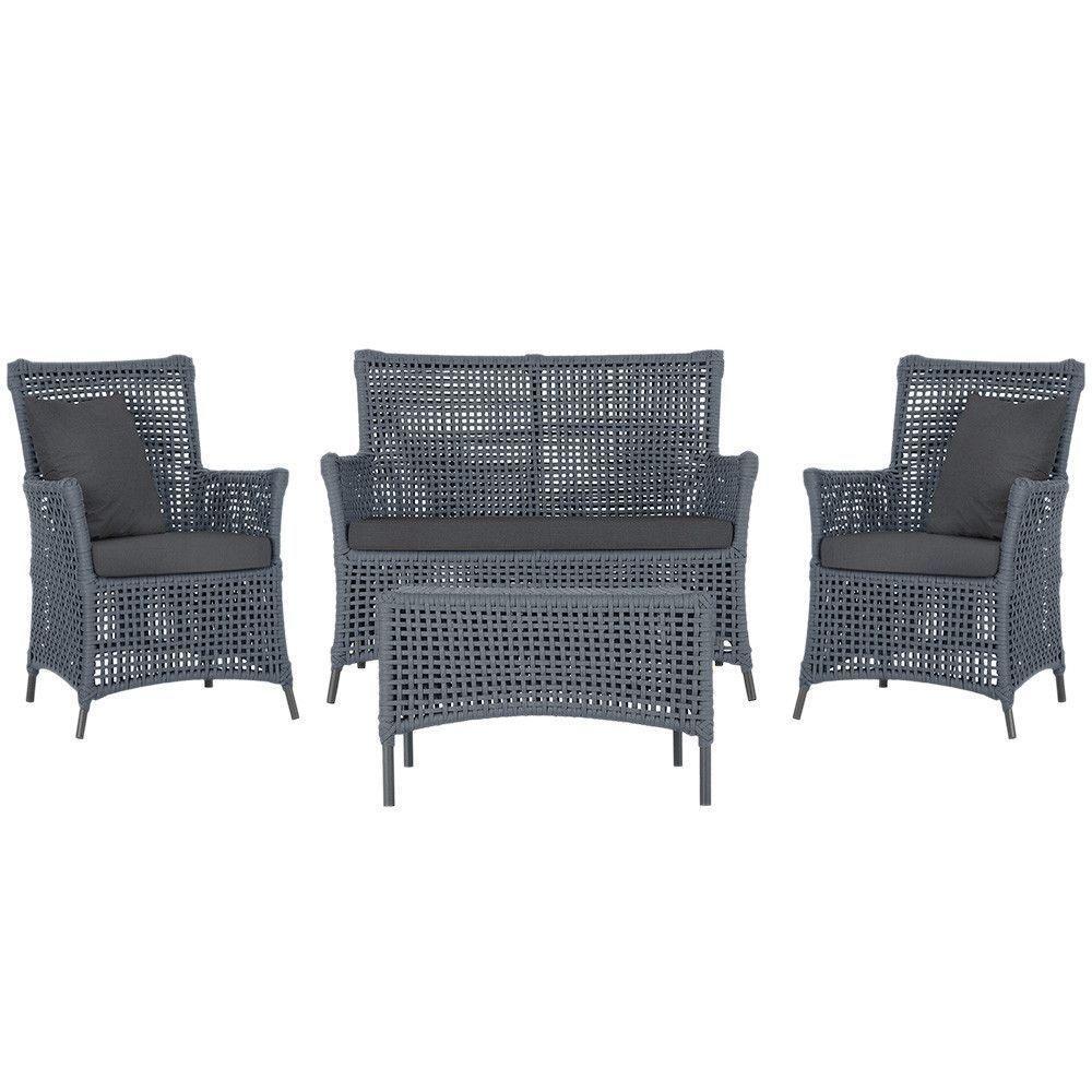 Jogo Sofá 2 Poltronas E Mesa Igapó Preta E11 Trama Original Prata - 1