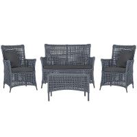 Jogo Sofá 2 Poltronas E Mesa Igapó Preta E11 Trama Original Prata - 1