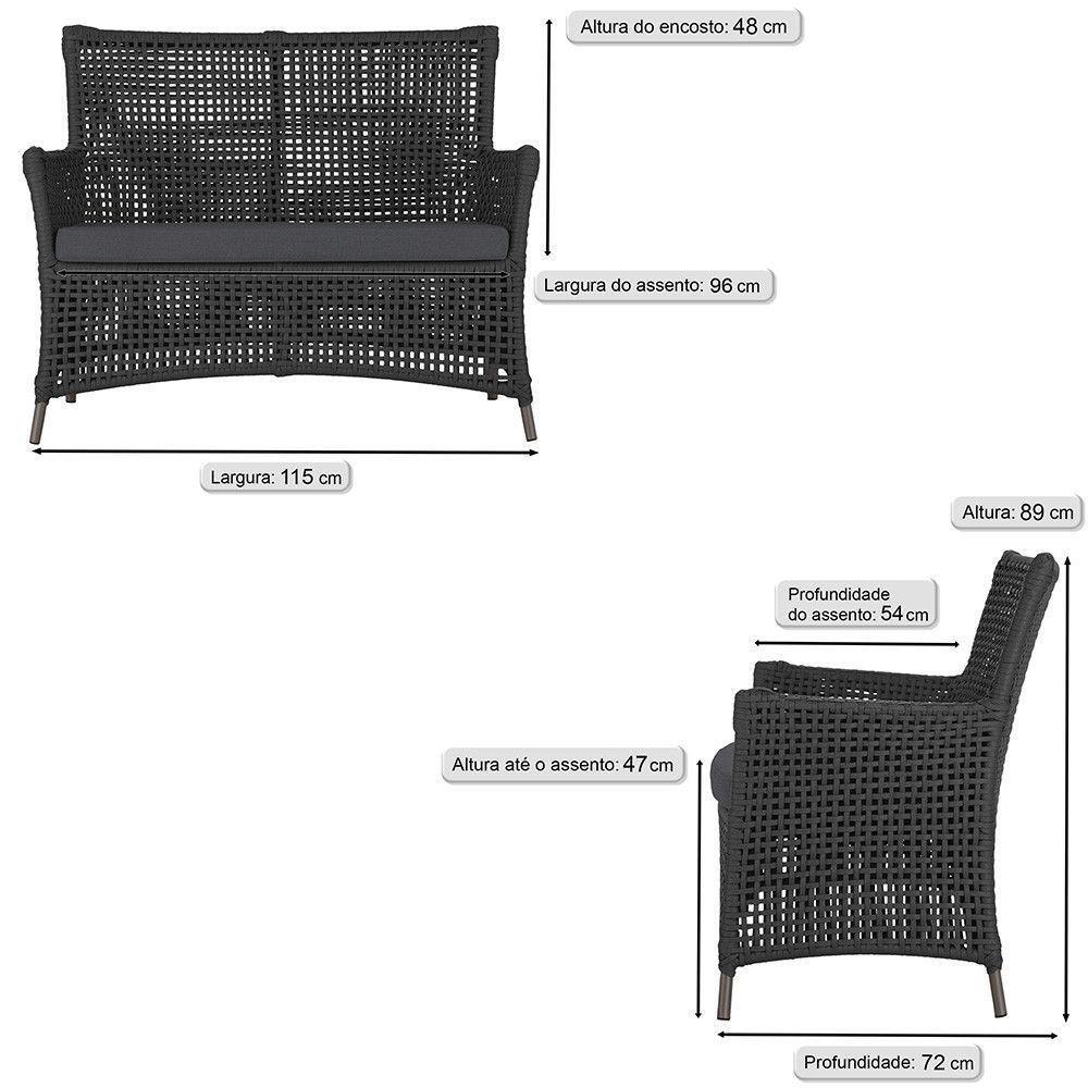 Jogo Sofá 2 Poltronas E Mesa Igapó Marrom E11 Trama Original Preto - 2