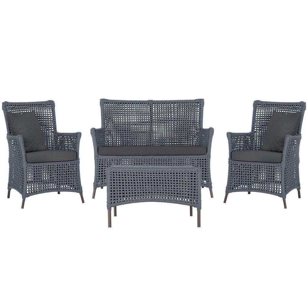 Jogo Sofá 2 Poltronas E Mesa Igapó Marrom E11 Trama Original Prata - 1