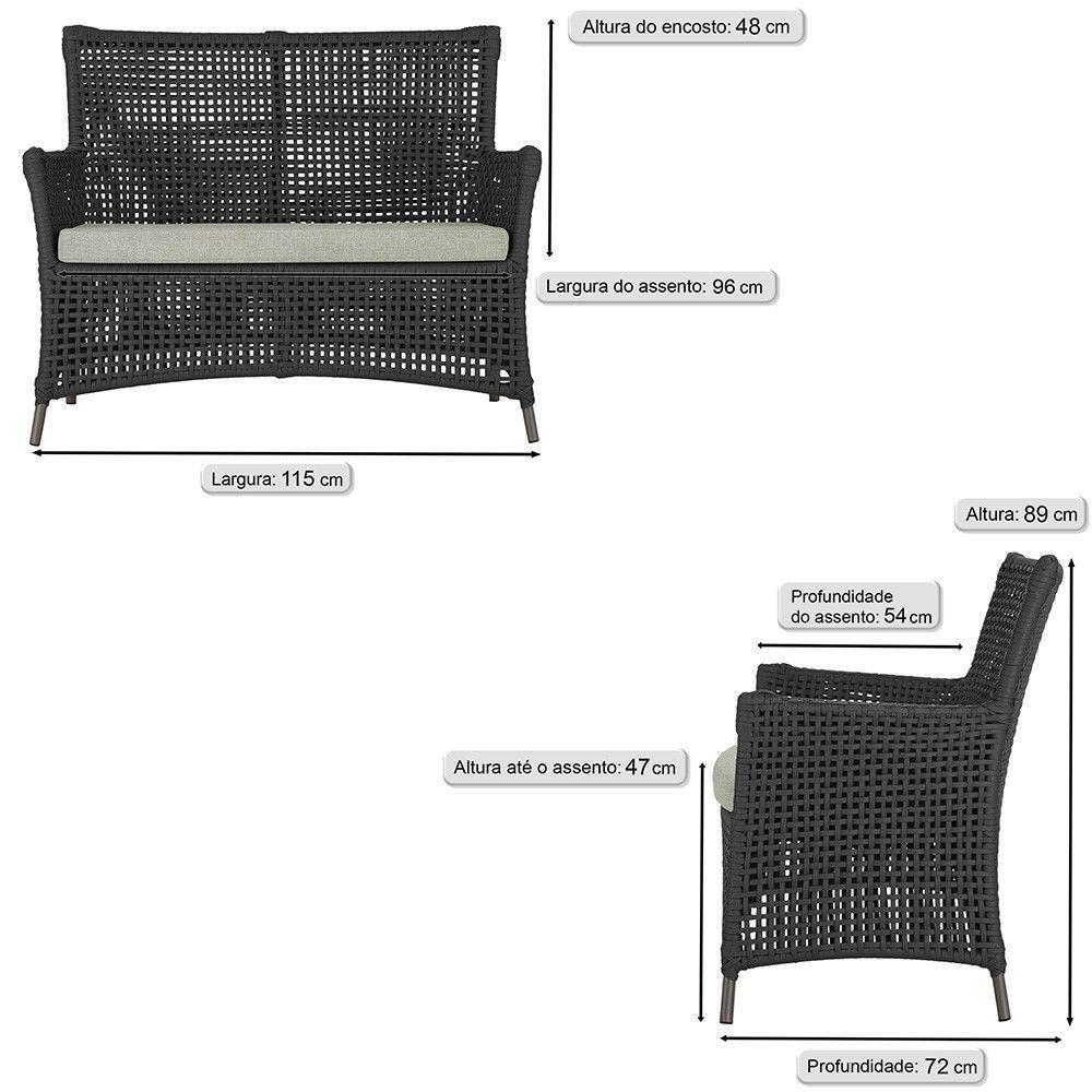 Jogo Sofá 4 Poltronas E Mesa Igapó Marrom E3 Trama Original Preto - 2