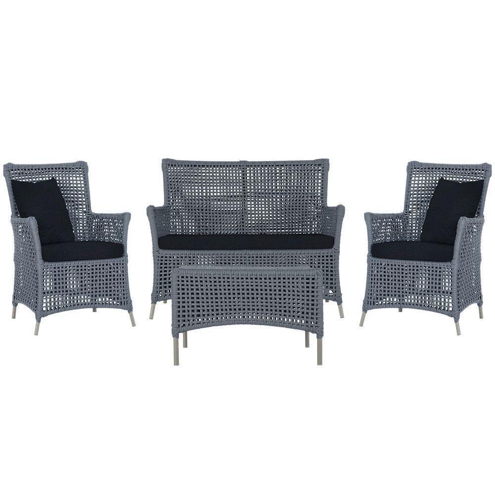 Jogo Sofá 2 Poltronas E Mesa Igapó Fendi E12 Trama Original Prata - 1