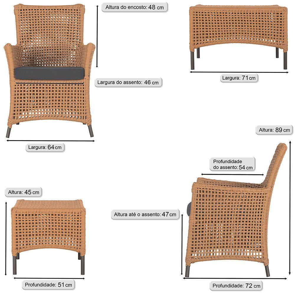 Jogo Sofá 2 Poltronas E Mesa Igapó Marrom E11 Trama Original Terra Cota - 3