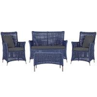 Jogo Sofá 2 Poltronas E Mesa Igapó Fendi E11 Trama Original Azul - 1