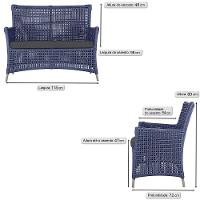 Jogo Sofá 2 Poltronas E Mesa Igapó Fendi E11 Trama Original Azul - 2