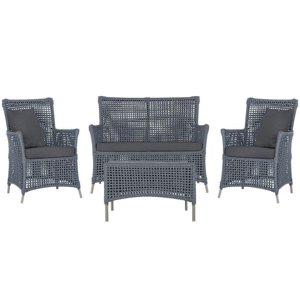 Jogo Sofá 2 Poltronas E Mesa Igapó Fendi E11 Trama Original Prata - 1