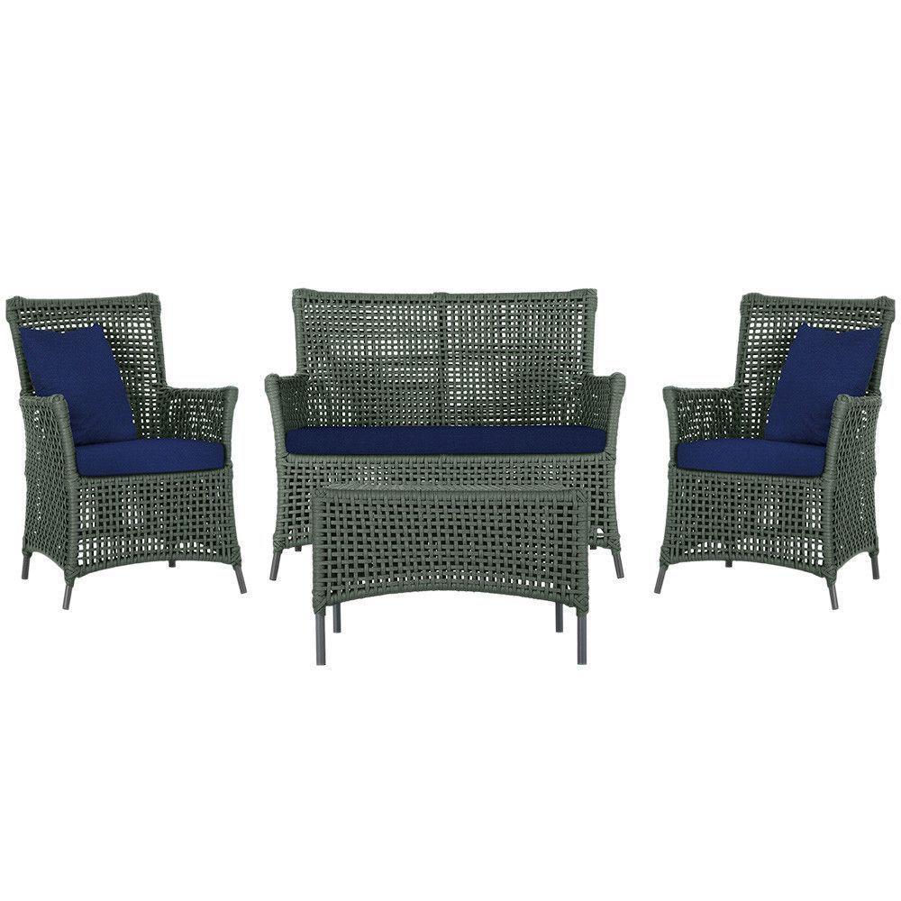 Jogo Sofá 2 Poltronas E Mesa Igapó Preta E10 Trama Original Verde - 1