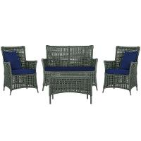 Jogo Sofá 2 Poltronas E Mesa Igapó Preta E10 Trama Original Verde - 1