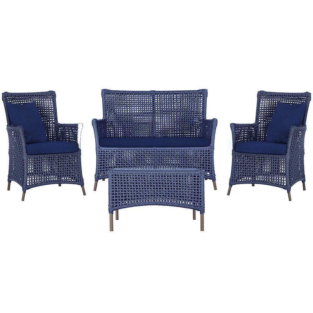 Jogo Sofá 2 Poltronas E Mesa Igapó Marrom E10 Trama Original Azul - 1