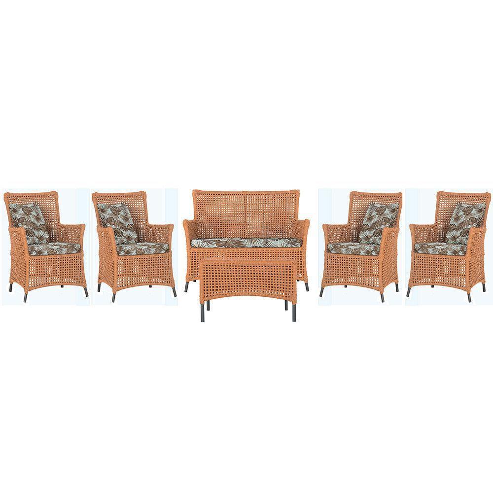 Jogo Sofá 4 Poltronas E Mesa Igapó Preta E6 Trama Original Terra Cota - 1