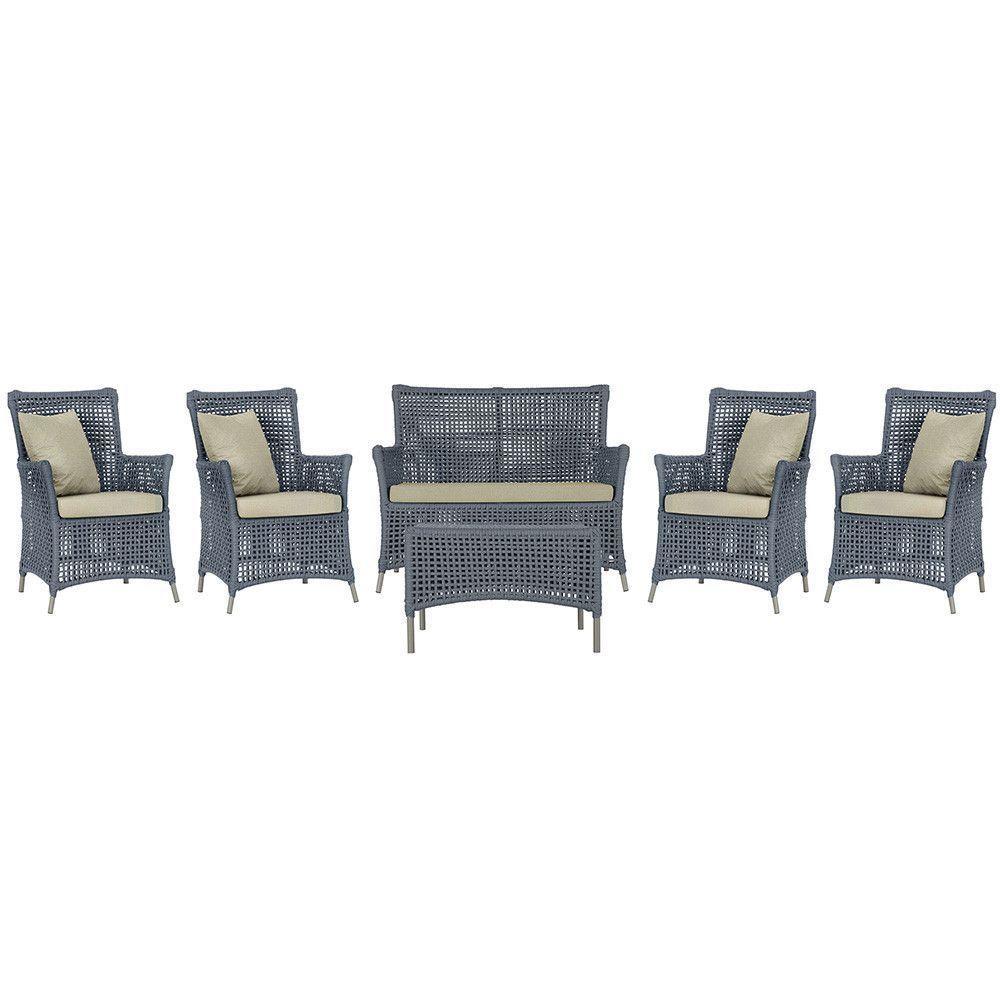 Jogo Sofá 4 Poltronas E Mesa Igapó Fendi E7 Trama Original Prata - 1