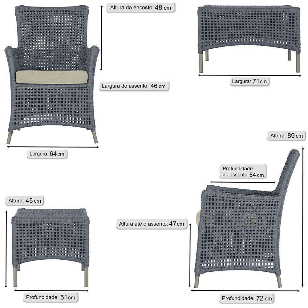 Jogo Sofá 4 Poltronas E Mesa Igapó Fendi E7 Trama Original Prata - 2