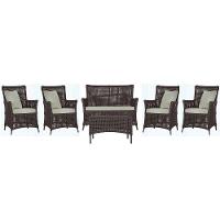 Jogo Sofá 4 Poltronas E Mesa Igapó Preta E3 Trama Original Marrom - 1