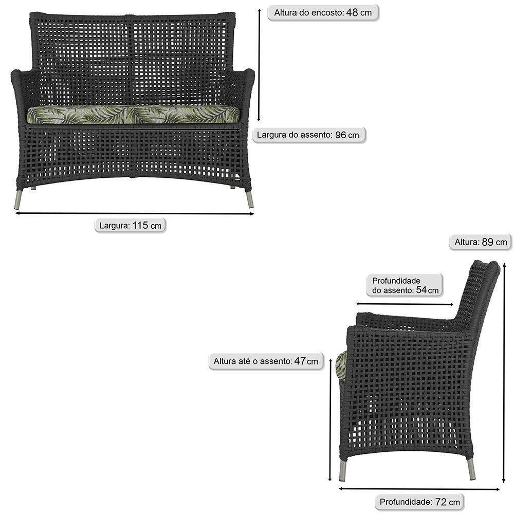 Jogo Sofá 4 Poltronas E Mesa Igapó Fendi E5 Trama Original Preto - 2