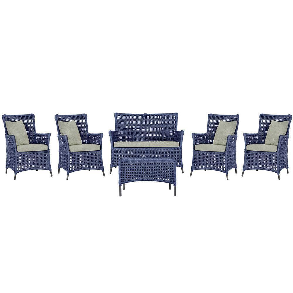 Jogo Sofá 4 Poltronas E Mesa Igapó Preta E3 Trama Original Azul - 1