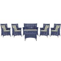 Jogo Sofá 4 Poltronas E Mesa Igapó Preta E3 Trama Original Azul - 1