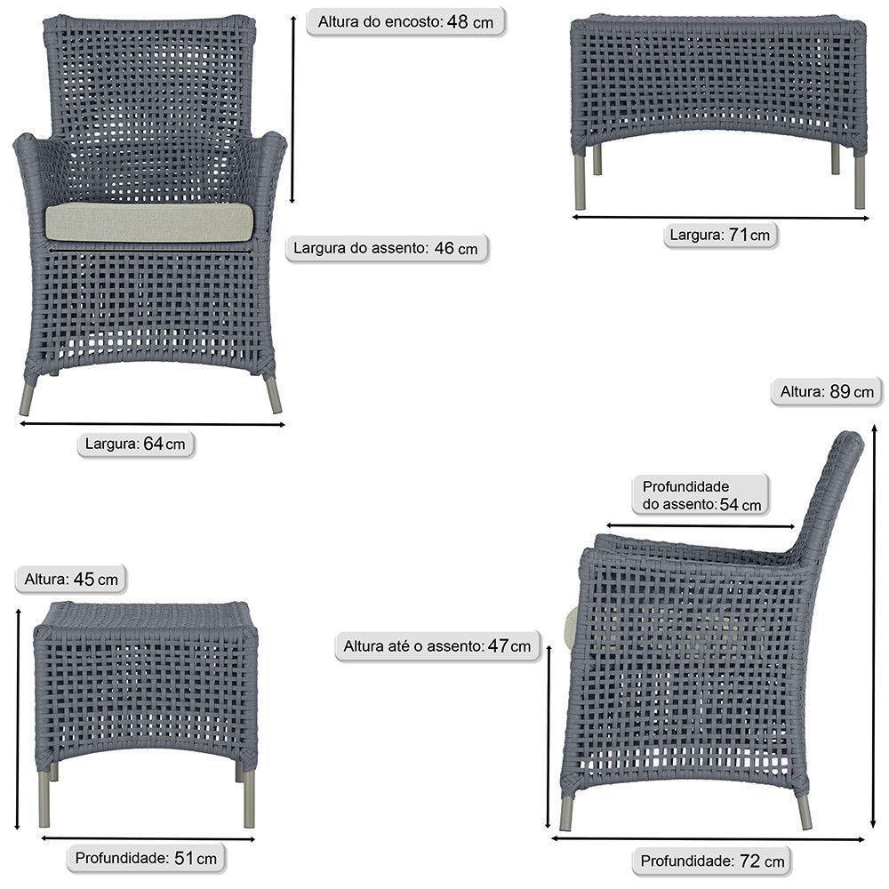 Jogo Sofá 4 Poltronas E Mesa Igapó Fendi E3 Trama Original Prata - 3