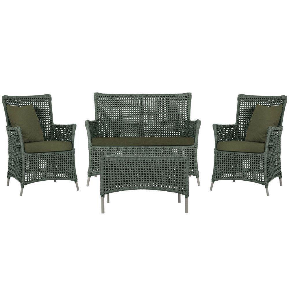 Jogo Sofá 2 Poltronas E Mesa Igapó Fendi E13 Trama Original Verde - 1